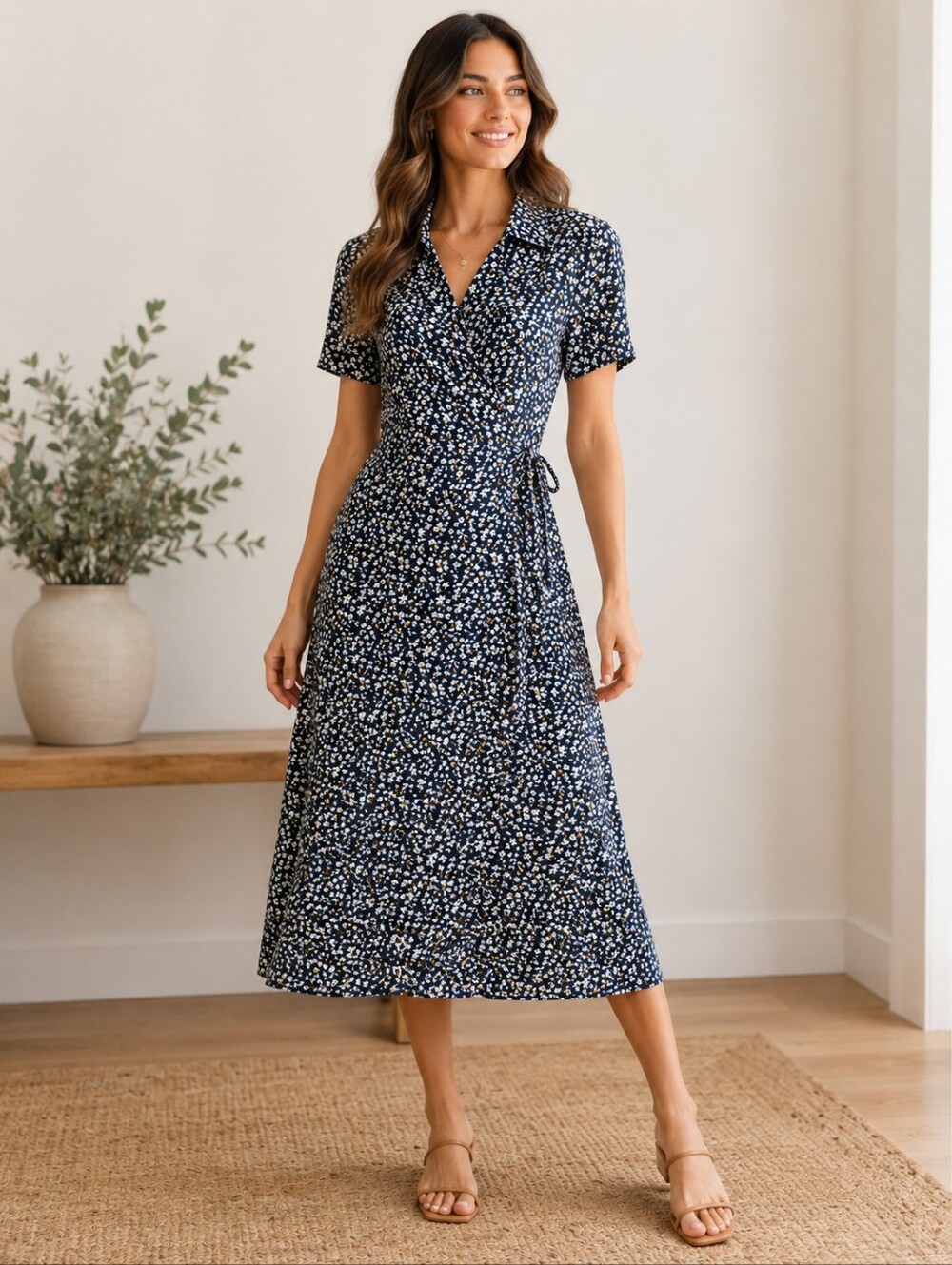 Code X Mode Floral Wrap Midi Dress Small